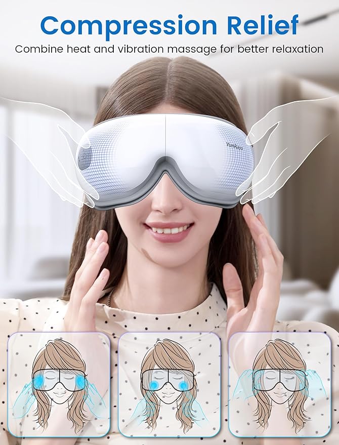 Eye Massager with Bluetooth Music, Heat Therapy, Air Pressure & Vibration – Rechargeable for Eye Fatigue, Dry Eyes, Headache Relief, Gifts for Women/Men,Home/Office Use
