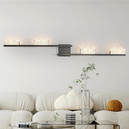 Qcyuui Modern Wall Sconces 47.2inch Dimmable LED Wall Lights 3000K Acrylic Wall Lighting Indoor Long Linear Wall Lamps for Living Room Bedroom Hallway, Black,36W