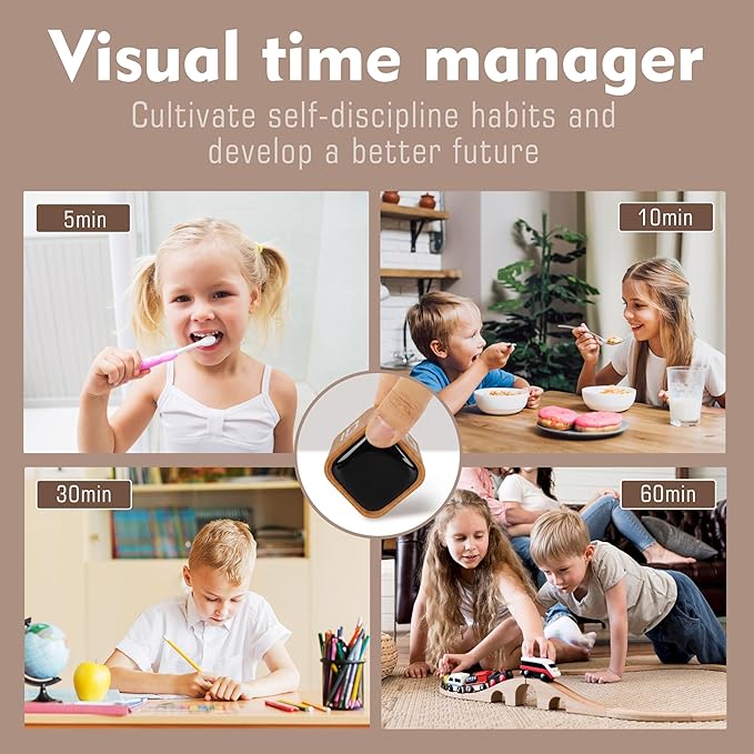 VEWINGL Cube Productivity Timer, 5/10/30/60 Min Presets + Custom Countdown, Silent/Vibrate/Sound Alarm, Pause & Resume, Desk Timer for Work, Study, Tasks, Kitchen