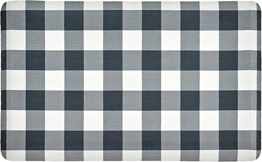 Anti Fatigue Kitchen Rugs Farmhouse Kitchen Mats for Floor,Cushioned Non-Slip Waterproof Ergonomic Comfort Rug Standing Mat for Kitchen,Floor,Home,Office,Sink,Laundry,Plaid Black,17.3"x 28"
