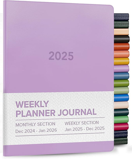 Harbor Weekly and Monthly Journal Notebook Planner 2025 - Lined, Durable Faux Leather, Softcover, 176 Quality Pages, For Men and Women, For Writing, Work & Travel, Cambridge Lavender - 9 x 7 "