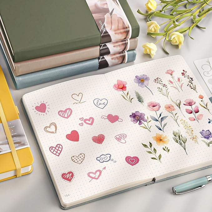 EMSHO A5 Hardcover Leather Dotted Journal - 320 Page Dot Grid Notebook for Women & Men, 100GSM Thick Paper, Ideal for Bullet Journaling, Work Notes, Sketching, Diary, School & Travel-Light green