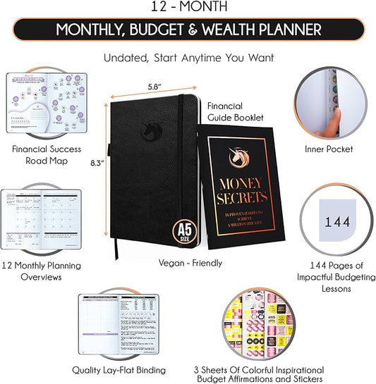 Financial Planner - Monthly Budget Planner & Monthly Bill Organizer | A 12-Month Journey to Financial Freedom | Bill Payment Tracker Organizer, Debt, Expense Tracker & Money Saving with Pockets
