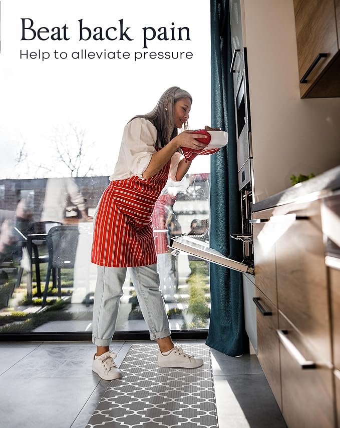 Anti-Fatigue Kitchen Mat Set – 2-Piece Memory Foam Cushioned Mats for Standing – Grey Lantern, 18×30 & 18×60, 0.4 in Thick, Waterproof, Non-Slip – Homergy