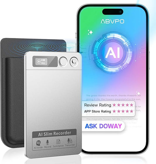 AI Voice Recorder, Note Voice Recorder - Transcribe & Summarize, AI Noise Cancellation Technology, Supports 118 Languages, 64GB Memory APP Control Audio Recorder (LightSilver)