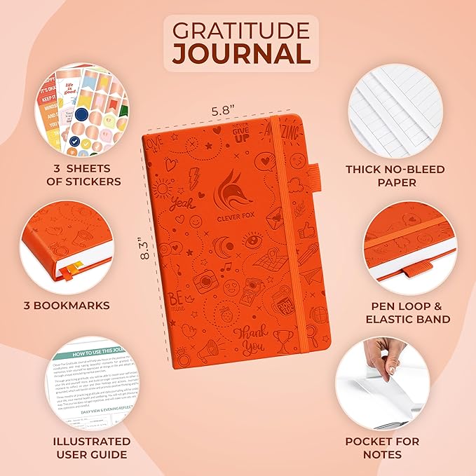 Clever Fox Gratitude Journal – Happiness, Positivity & Affirmation Daily Journal – Inspirational Daily Notebook – 3 Months, A5 (Orange)