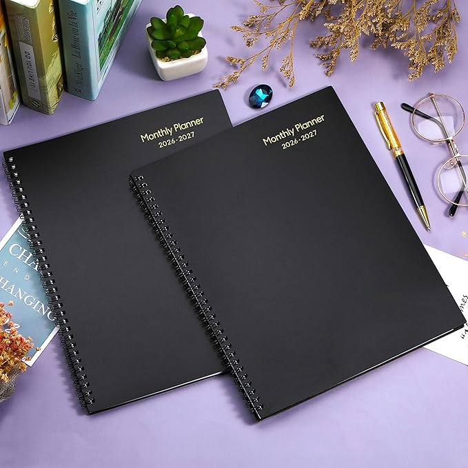 2026-2027 Monthly Planner/Calendar - 2 Year Monthly Planner 2026-2027, Jan.2026 - Dec.2027, 9" x 11", 2 Years Calendar 26-27 with Tabs,+Contacts + Back Pocket + Twin-wire Binding - Black
