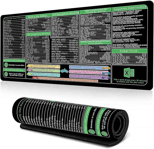 Excel Cheat Sheet Desk Pad, Updated Shortcuts Mouse Pad (31.5"x11.8") | Keyboard Shortcut & XL Gaming Desk Mat for Office/Home | Non-Slip Stitched Edges, Spill-Proof | Employee Appreciation Gifts
