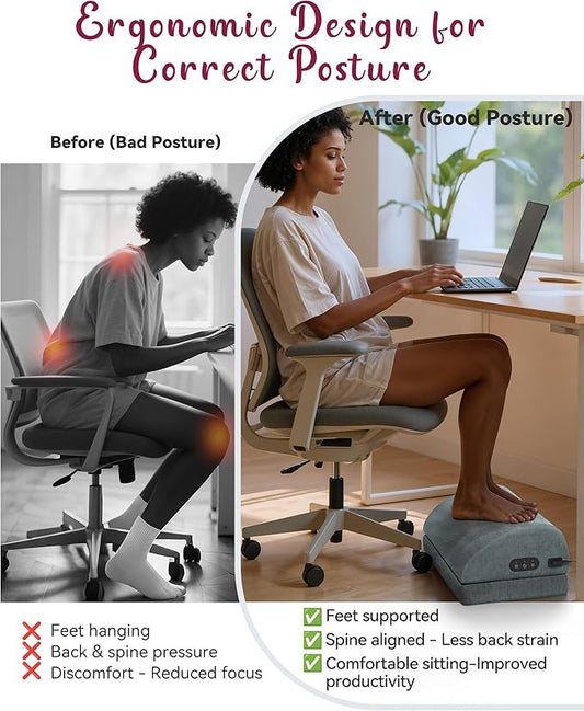 Heated Foot Rest for Under Desk at Work, Foot Stool with Vibration Massage, 2 Heat Levels, Adjustable Height, Ergonomic Memory Foam Feet Warmer Heater Footrest Under Desk for Gaming & Office Home