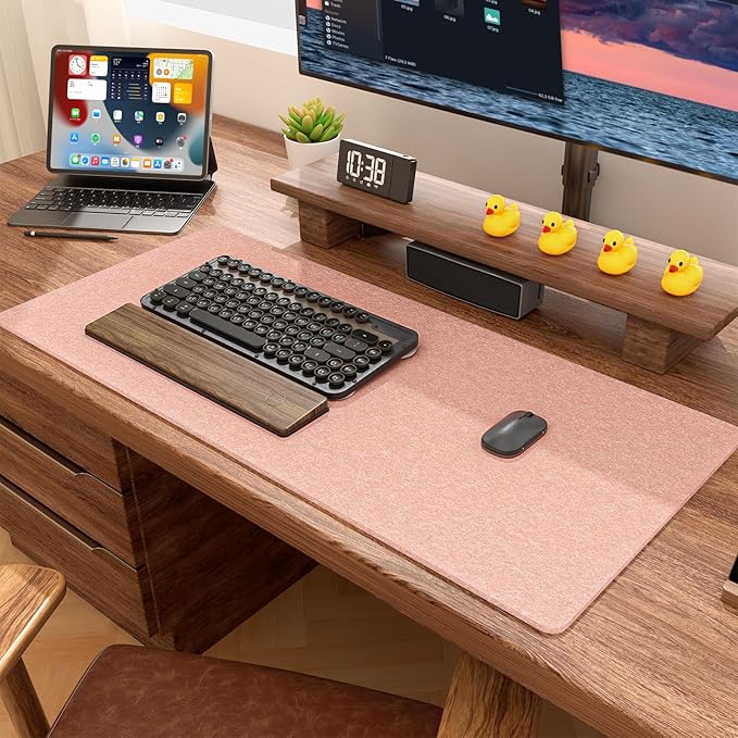 Auhoahsil Felt Desk Mat, Minimalist Large Mouse Pad XL 31.5 x 11.8 in, Desk Matt for Desktop, Keyboard, Laptop, Computer, Office, Work from Home, Gaming, Light Pink