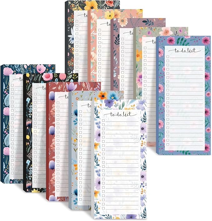 Censen 10 Pack 500 Sheets To Do List Notes Daily Checklist Notepads with 50 Sheets Each Undated Color Memo Pad Block Shopping List Pad Weekly Plan Notepad Organizer Planners(Flower Color,Lined)