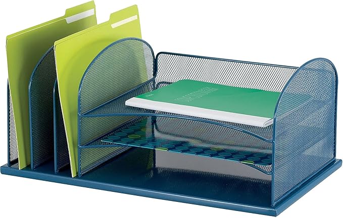 Safco Onyx Mesh 3 Sorter, 3 Tray Desktop Organizer | Durable Steel Mesh & Powder Coat Finish | Home, Office & Classroom Desktop Organization | 19.5"W x 11.5"D x 8.25"H | For Office, Home, Mailrooms