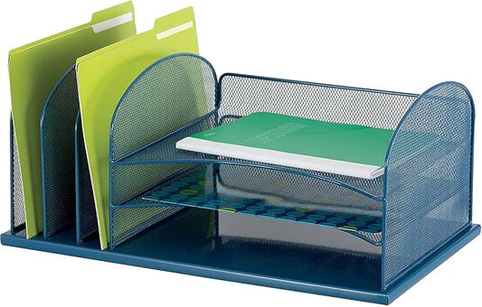 Safco Onyx Mesh 3 Sorter, 3 Tray Desktop Organizer | Durable Steel Mesh & Powder Coat Finish | Home, Office & Classroom Desktop Organization | 19.5"W x 11.5"D x 8.25"H | For Office, Home, Mailrooms