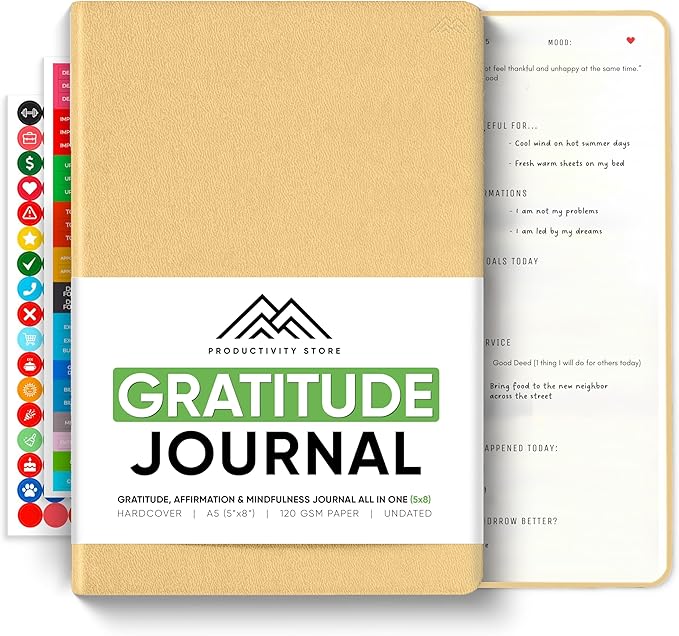 PRODUCTIVITY STORE Gratitude & Self-Care Journal - Guided Mindfulness & Mental Health Journal All-in-One with Prompts for Self Discovery - Daily Journal for Men & Women (A5, Cream)