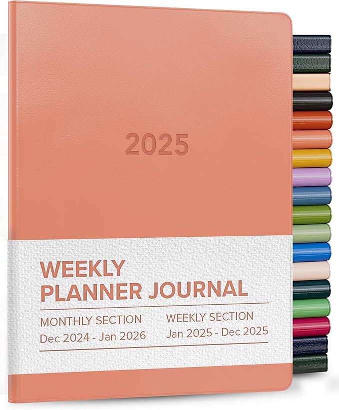Harbor Weekly and Monthly Journal Notebook Planner 2025 - Lined, Durable Faux Leather, Softcover, 176 Quality Pages, For Men and Women, For Writing, Work & Travel, Cambridge Coral - 9 x 7 "