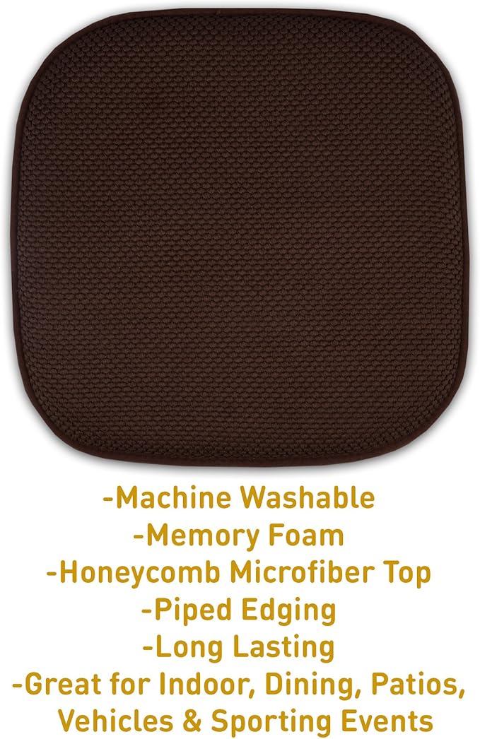 4 Pack Memory Foam Honeycomb Nonslip Back 16" x16" Chair/Seat Cushion Pad, Brown