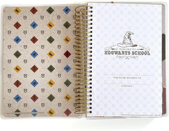 Paper House Productions Harry Potter 12 Month Undated 7.5" Planner with Month and Event Flag Stickers - Hogwarts Founders Crest