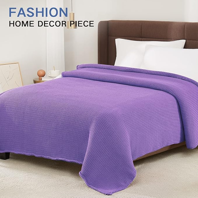 Guohaoi Knitted Weighted Blanket for Adults (Purple 60"x80" 12lbs) No Beads Cooling Throw Blanket for Hot Sleepers, Home Decor Breathable Chunky Knit Heavy Blanket Use on Queen/King Size Bed