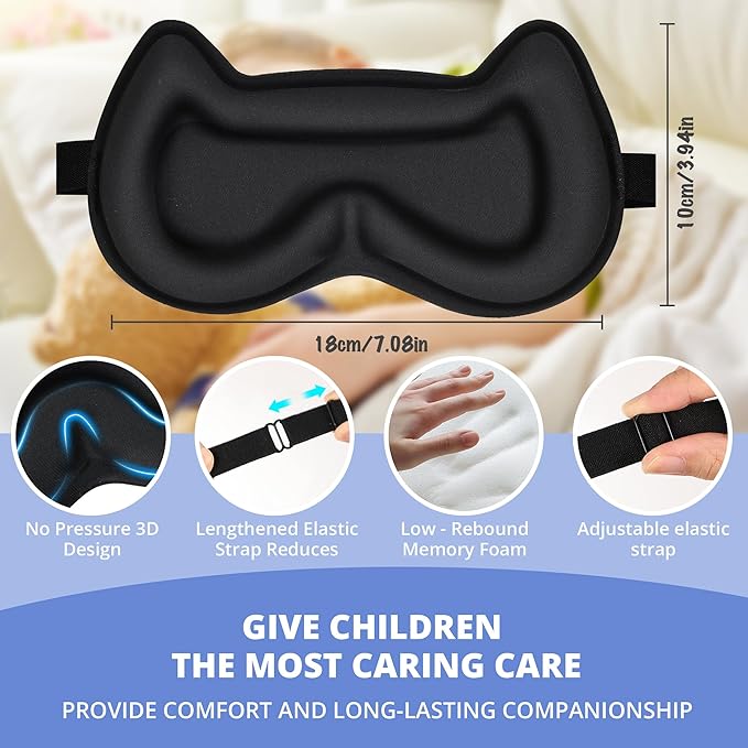 3D Kids Sleep Eye Mask: 3D Contoured Cup Sleeping Masks, Blindfold Sleep Eye Cover with Adjustable Strap, Memory Foam Lightweight Night Eyeshade for Boys Girls Teens (Royal Blue)