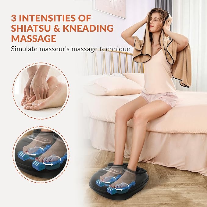 CILI Shiatsu Foot Massager Machine, Electric Heated Feet Massager for Plantar Fasciitis, Kneading Vibration Compression, Detachable Sleeve, Up to Men Size 13, Gifts for Dad Men
