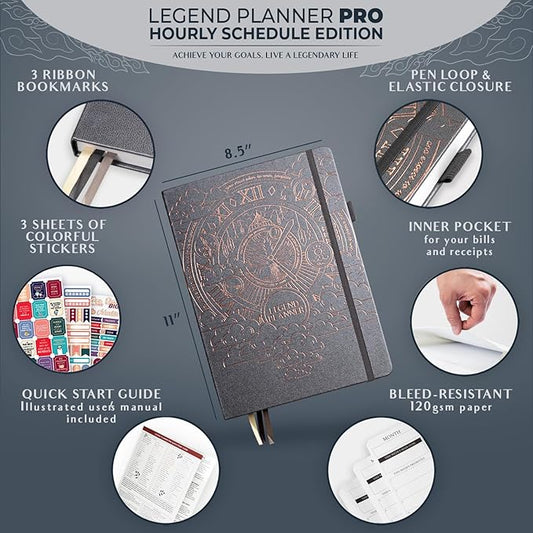 Legend Planner PRO Hourly Schedule - Weekly & Daily Organizer with Time Slots. Appointment Book Journal for Work & Personal, A4 (Mystic Grey)