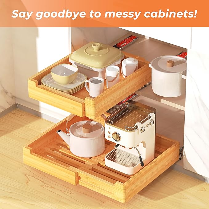 Kitchen Cabinet Pull Out Shelves, Adjustable Wooden Drawers for Cabinets, Cabinet Slide Out Shelves in Kitchen, Pantry or Bathroom