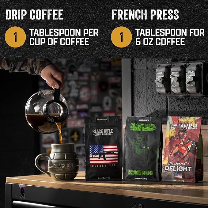 Black Rifle Coffee Company Blackbeard's Delight, 12oz Bag, Ground Coffee Dark Roast - Roasted Blend Made from Arabica Beans - Colombian & Brazilian Beans - Veteran Founded & American Made