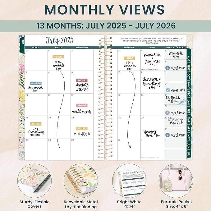bloom daily planners 2025-2026 Academic Year Pocket Planner (July 2025 - July 2026) - 4” x 6” MINI Weekly Monthly Agenda Organizer & Calendar Book - Garden Party, Beige