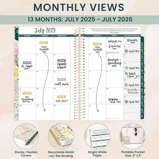 bloom daily planners 2025-2026 Academic Year Pocket Planner (July 2025 - July 2026) - 4” x 6” MINI Weekly Monthly Agenda Organizer & Calendar Book - Garden Party, Beige