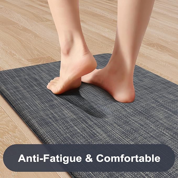 KIMODE Anti Fatigue Kitchen Mat 17.3"x29", Dark Blue Farmhouse Kitchen Floor Mats Non Slip, Textilene Kitchen Mat for Floor Non Slip, Memory Foam Standing Mat for Laundry Office Sink Desk