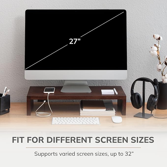 Anji Mountain Wooden Monitor Stand - Elegant Monitor Riser, Perfect Monitor Stand for Desk Organization, Durable Wood Construction monitor stands, Enhances Ergonomics and Workspace Efficiency,Walnut