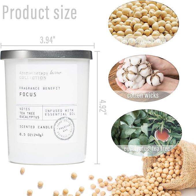 Eucalyptus Candle, Eucalyptus & Tea Tree Scented Candles,Soy Wax White Candles for Home Scented,Candle Gift for Women Men,8.5oz