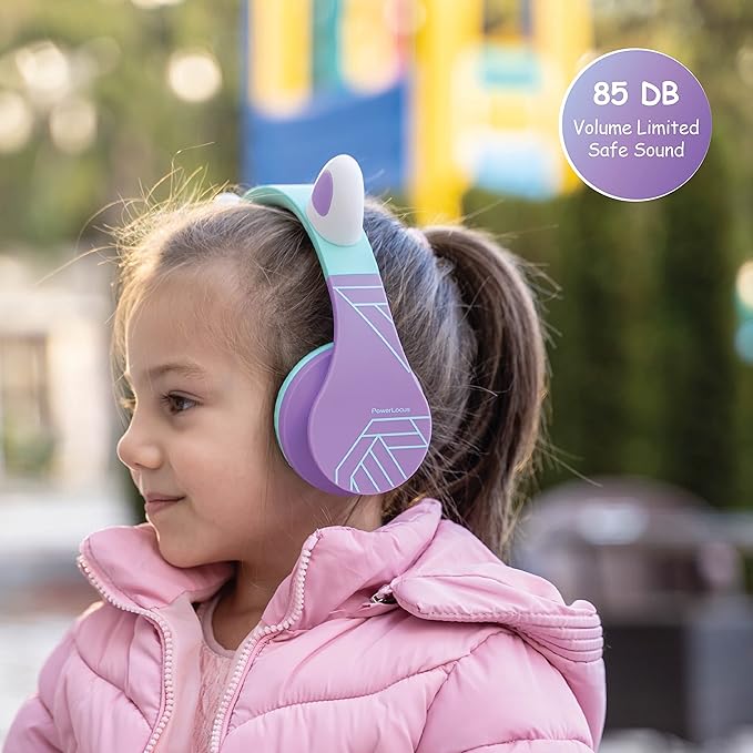 PowerLocus Bluetooth Headphones for Kids, Wireless Foldable Headphones Over Ear, Headphone with Microphone, 85DB Volume Limit, Wireless and Wired Headset with Micro SD, FM for Cellphones, Tablets, PC