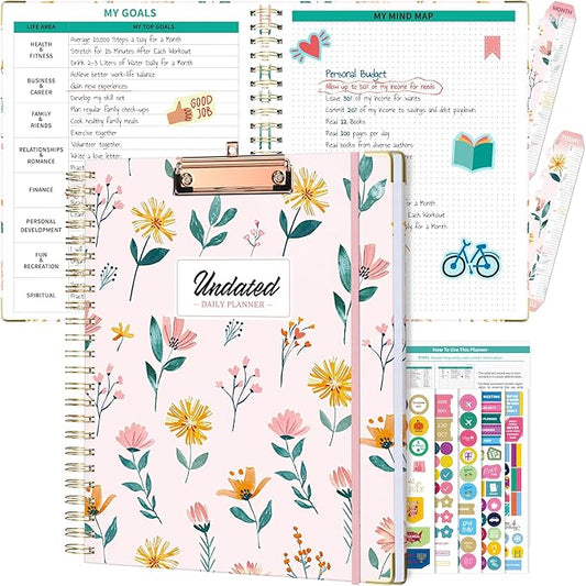 Ospelelf Undated Spiral Bound Planner 2025 Daily, Weekly and Monthly Planner, Pink Teacher Planner 12 Month 8.5 x 11
