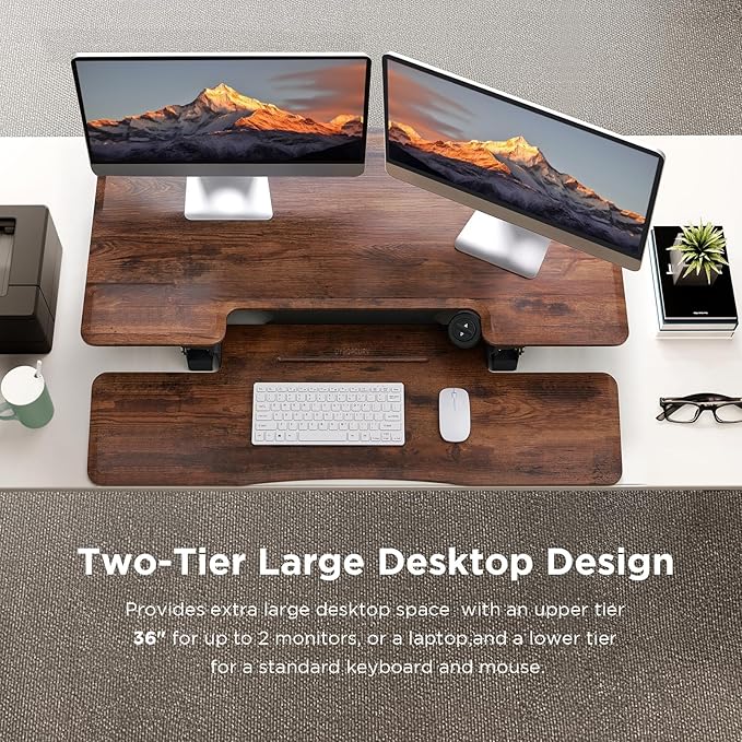 36" Electric Standing Desk Converter, Dyropcurv Series Height Adjustable Computer Desk Ergonomic Home Office Desk for Adults, Sit to Stand Desk with Quiet Motor, Vintage Brown
