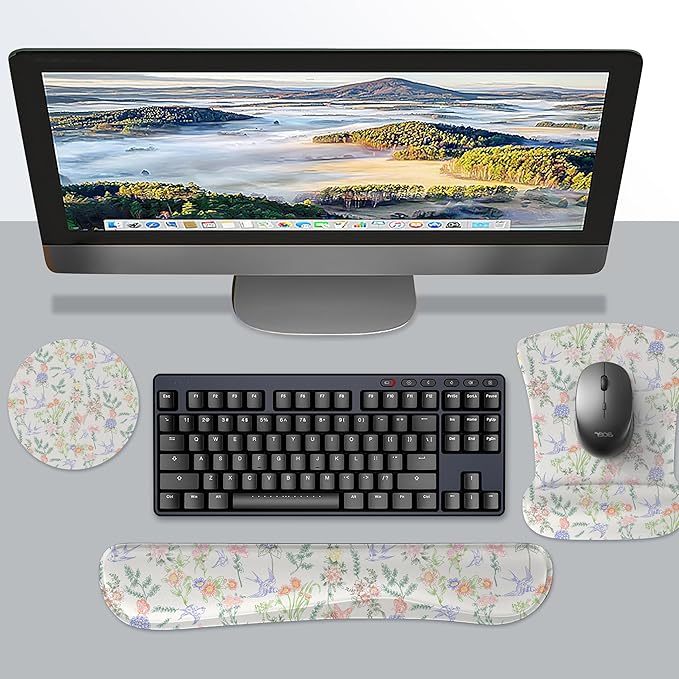 RICHEN Mouse Pad and Keyboard Wrist Rest, 3-in-1 Computer Mousepad and Coaster Set, Non-Slip Keyboard Wrist Rest and Mouse Pad Set Ergonomic Design (FKMWR-55)