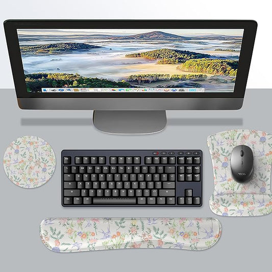 RICHEN Mouse Pad and Keyboard Wrist Rest, 3-in-1 Computer Mousepad and Coaster Set, Non-Slip Keyboard Wrist Rest and Mouse Pad Set Ergonomic Design (FKMWR-55)