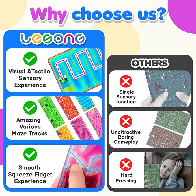 Squishy Sensory Fidget Autism Toys for Kids: Sensory Toys for Sepcial Need 6 Pack Maze - Quiet Fidget Sensory Filled Goo for Calming Down Classroom, Adult Office,Travel Essentials