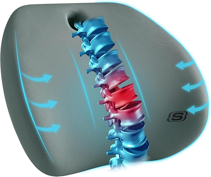 Skechers Lumbar Support Pillow for Office Chair,Memory Foam Lumbar Pillow,Lower Back Pain Relief Lumbar Pillow,Ergonomic Design Back Support Pillow for Office Chair,Car,Home,Travel,Green