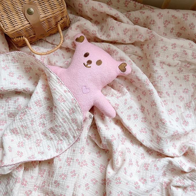 BuLuTu Baby Nursery Throw Blanket Cotton Muslin Kids Blanket with Cute Galsang Flowers Crib/Cradle Quilt Thin Summer Quilt for Boys,Girls,Toddler Breathable,Lightweight Machine Washable 47"x51"