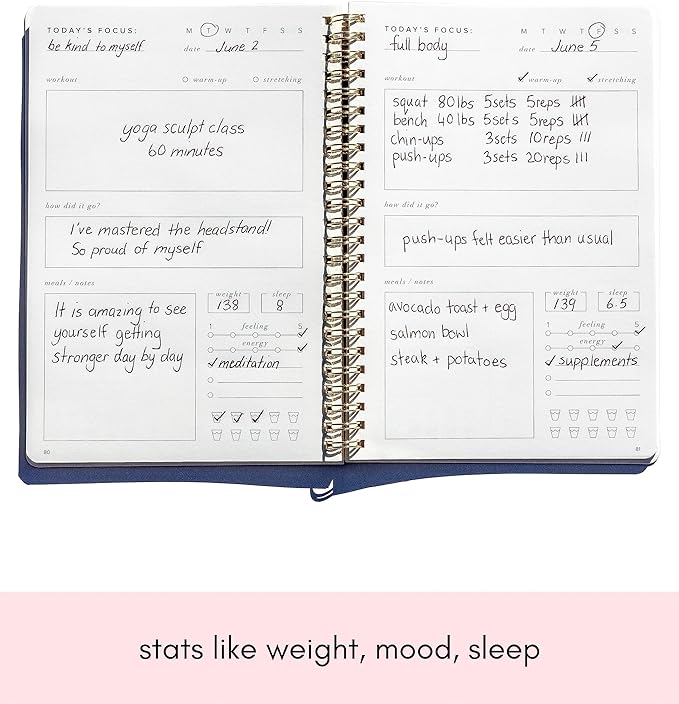 Kunitsa Co. Fitness Journal for Women - Track Workouts, Meals, and Weight Loss, Undated, Fits 120 Workouts, Sage Green, 6 x 8.5 Inches