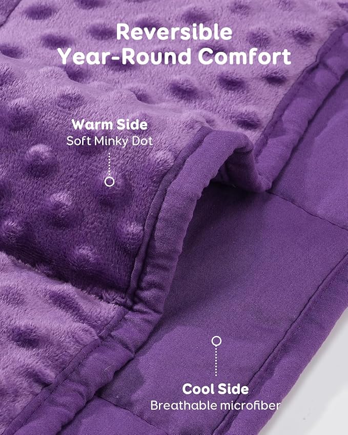 Kivik 20 lbs Weighted Blanket for Adults, Minky Dot Cooling Heavy Blankets Throw, Ultra Soft Breathable Weighted Comforter, Washable, 60"x80" Queen Size, Purple