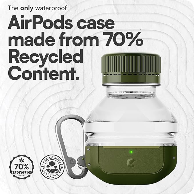 Keybudz for AirPods Pro Case with Lock - Fully Waterproof AirPods Pro 2nd Generation Case Cover - Keychain, Rugged Tough Protection, Hard Shell and Carabiner for USB-C/Lightning (Forest Green)