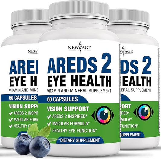 NEW AGE AREDS 2 Eye Vitamins - Lutein, Zeaxanthin, Bilberry, Astaxanthin Mineral Vision Supplement - 180 Count