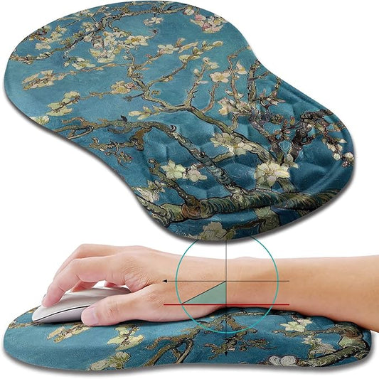 Hokafenle Ergonomic Mouse Pad Wrist Support, Wrist Rest Mousepad for Carpal Tunnel Pain Relief with Integrated Memory Foam Slope Massage Bulge (11.8x7.9 inch,Apricot Flower