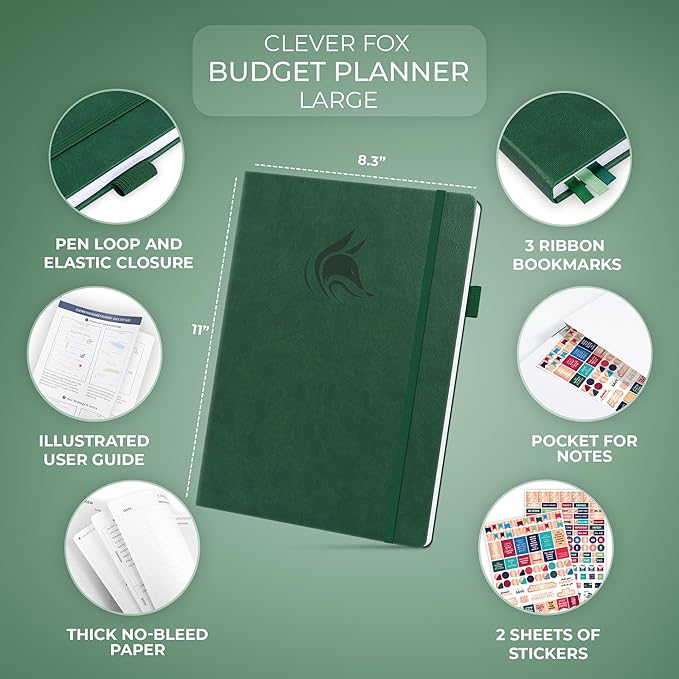 Clever Fox Budget Planner Large – Expense Tracker Notebook. Monthly Budgeting & Bill Organizer, Finance Logbook & Accounts Book, A4 (Dark Green)
