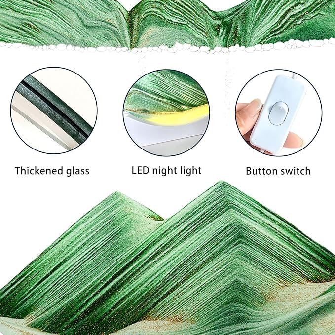 Aoderun 12" Moving Sand Art Liquid Motion with Light 3 Color Changing Moving Sand Art Picture Round Glass 3D Deep Sea Sand Art Sandscapes for Adult Relaxing Toys Desktop Home Office(Green)
