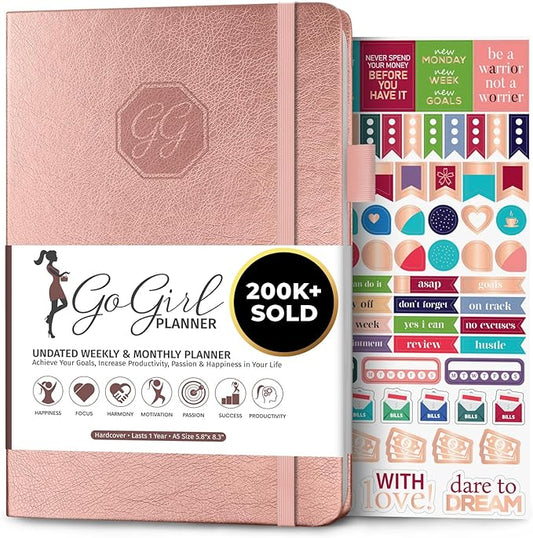 GoGirl Planner and Organizer for Women – A5 Size Weekly Planner, Goals Journal & Agenda to Improve Time Management, Productivity & Live Happier. Undated – Start Anytime, Lasts 1 Year – Rose Gold