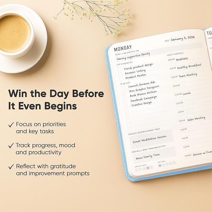 Daily Planner 2025 (5" x 8") - The Ultimate Daily Workflow Planner with Hourly Schedule & Task List to Achieve Your Goals by PRODUCTIVITY STORE (A5, Blue)