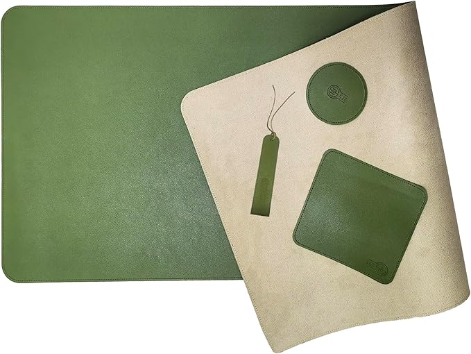 PU Leather Desk Mat| Premium Mouse Pad with Bonus Coaster | Stylish, Durable, Waterproof Mouse Pad for Office & Home (Green, XXL - PU Gift Set)